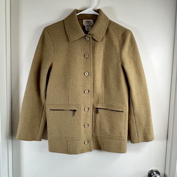 Talbots Jacket Women Petite S Fit M Alpaca Wool Button Beige Pocket Coat Cruise - Picture 2 of 10